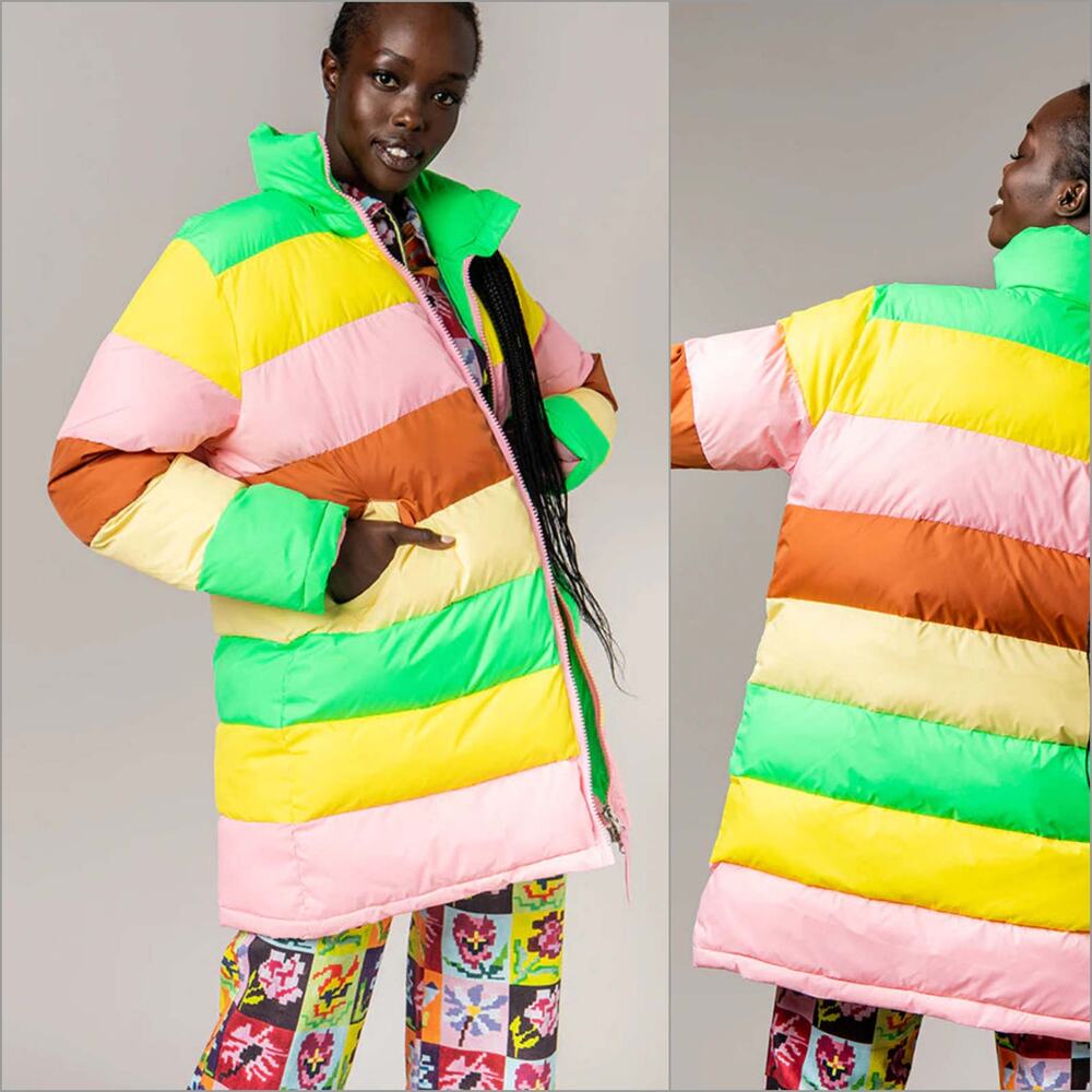 Rachel Antonoff Terry Puffer Jacket stripe color block size XS